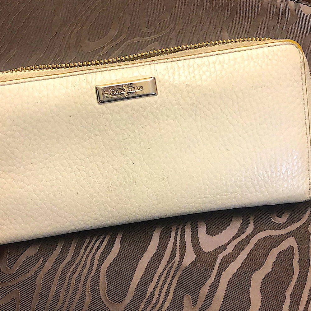 Authentic Cole Haan accordion zip wallet in cream
